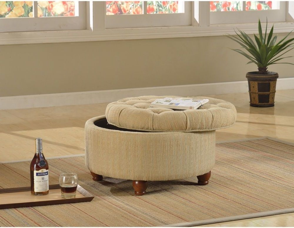 Latest Cream Wool Felted Pouf Ottomans Inside Tufted Storage Ottoman Traditional Tan Cream Tweed Upholstered Fabric (View 4 of 10)