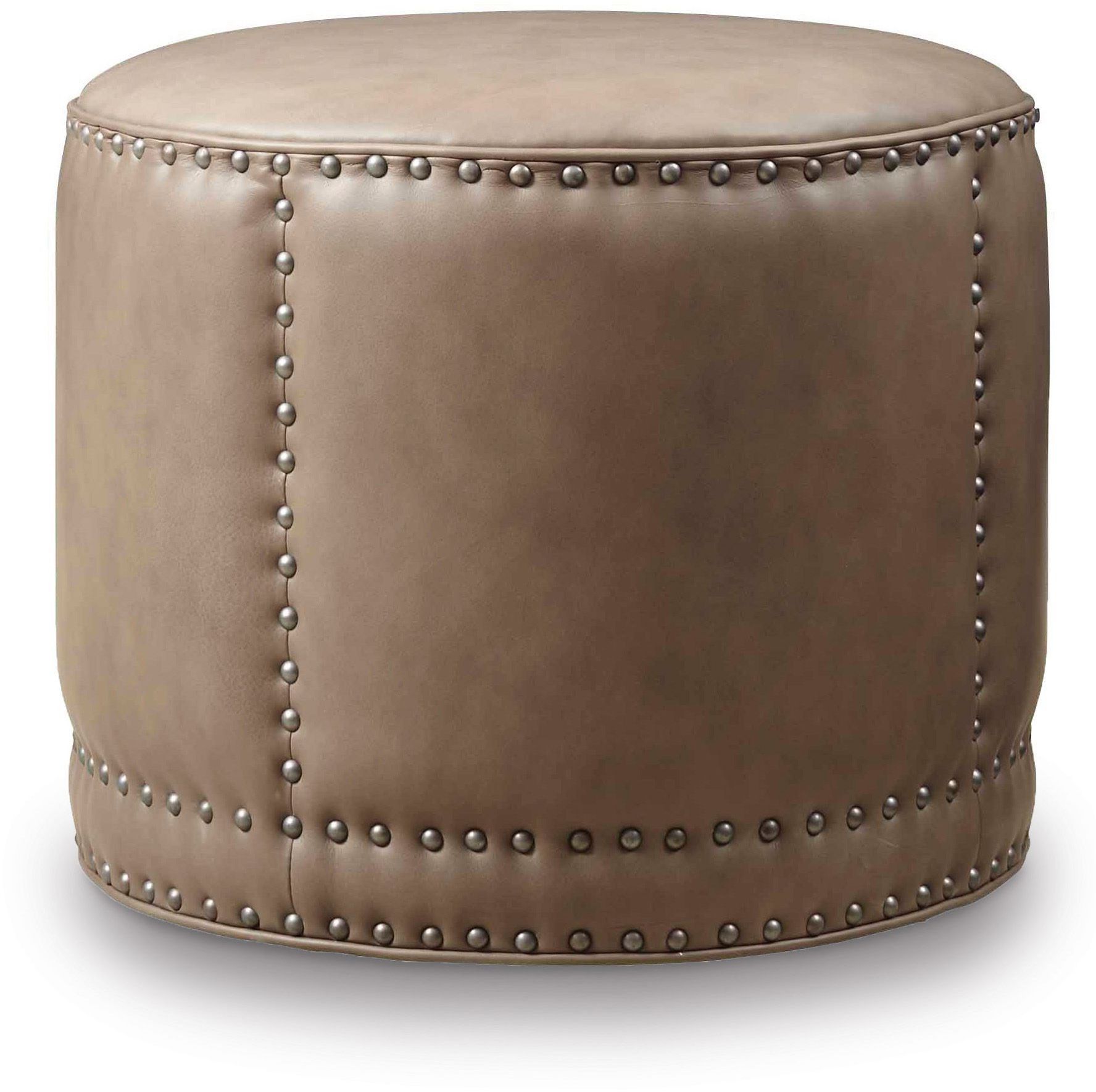 Latest Dowdy Beige Round Cocktail Leather Ottoman, Co389 084, Hooker Furniture Pertaining To Brown And Ivory Leather Hide Round Ottomans (View 9 of 10)