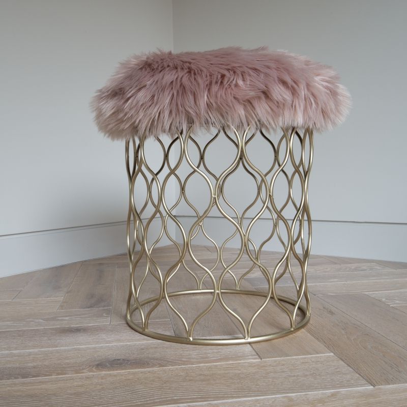 Latest Gray And Beige Trellis Cylinder Pouf Ottomans For Faux Sheepskin Stool With Metal Gold Trellis Base (View 9 of 10)