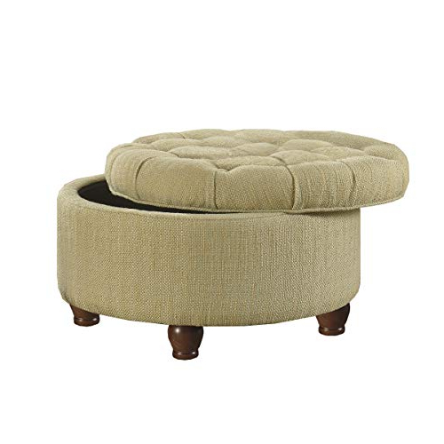 Latest Homepop Large Button Tufted Round Storage Ottoman, Tan And Cream Tweed With Regard To Beige And White Tall Cylinder Pouf Ottomans (Photo 1 of 10)