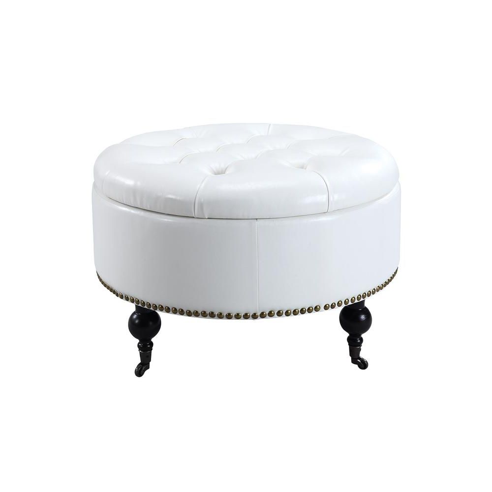 Latest Modern Gibson White Small Round Ottomans For Chic Home Mona Round Ottoman Hidden Storage Pu Leather Upholstered (View 9 of 10)