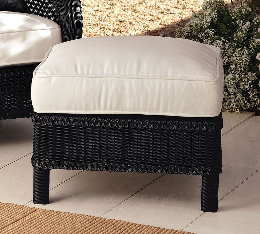 Latest Palmetto Indoor/outdoor All Weather Wicker Lounge Ottoman, Black Inside Black And Off White Rattan Ottomans (View 3 of 10)