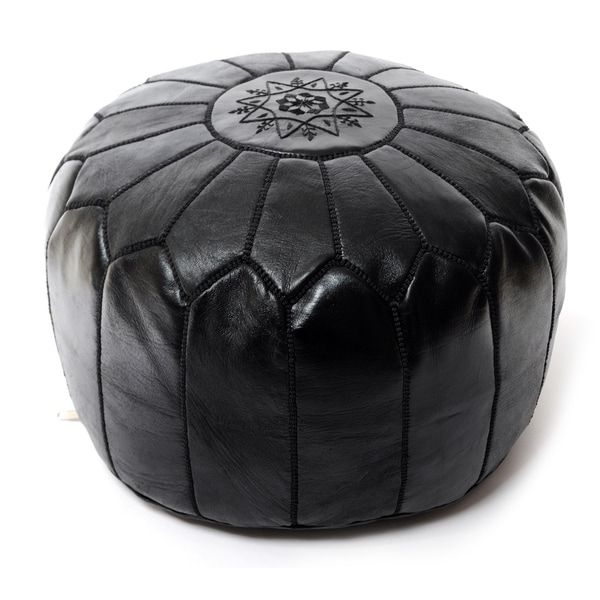 Latest Shop The Curated Nomad Aptos Moroccan Black Pouf Leather Ottoman – Free Regarding Gray Moroccan Inspired Pouf Ottomans (View 7 of 10)