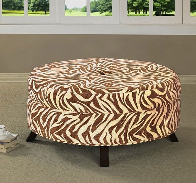 Latest Uptown Brown Zebra Print Ottoman – Free Shipping Today – Overstock Intended For Orange Fabric Nail Button Square Ottomans (View 7 of 10)