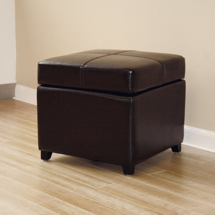 Latitude Run® Black Full Leather Storage Cube Ottoman (View 5 of 10)