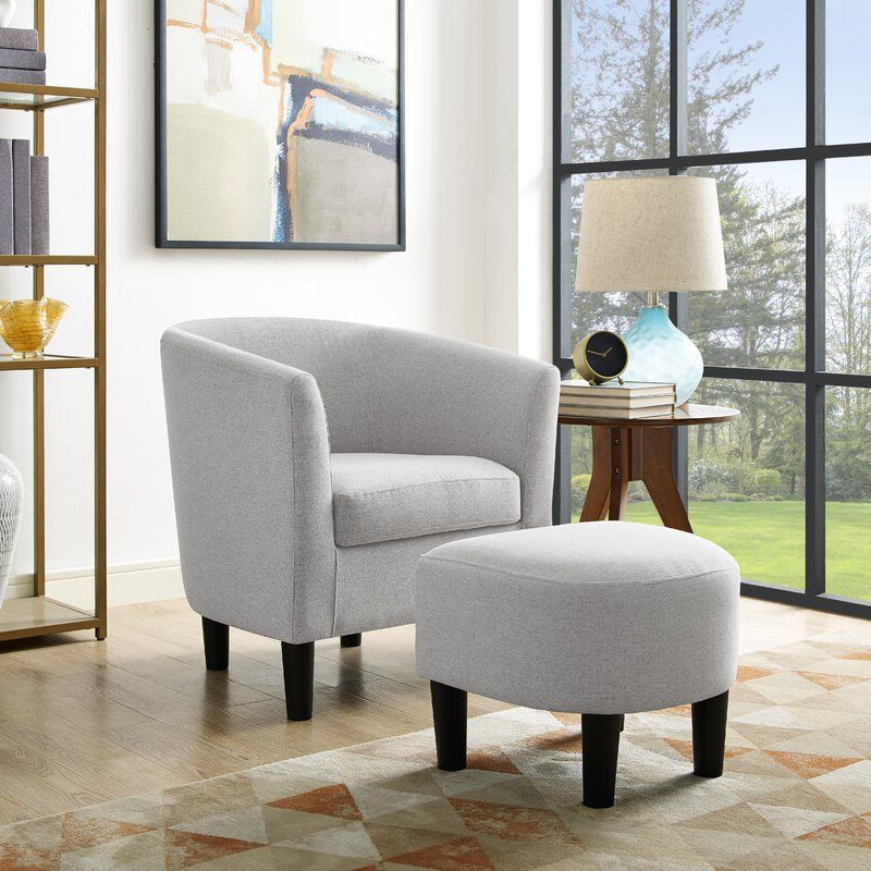 Latitude Run Modern Accent Chair Upholstered Comfy Arm Chair Linen Inside Widely Used Blue Fabric Lounge Chair And Ottomans Set (View 2 of 10)