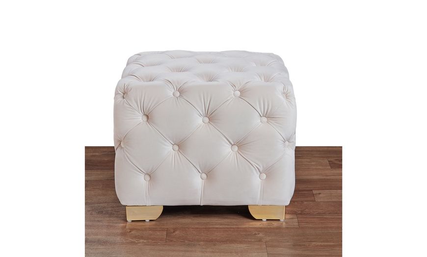 Lea Luxe And Glam Velvet Fabric Gold Accents Tufted Cube Ottoman (View 9 of 10)