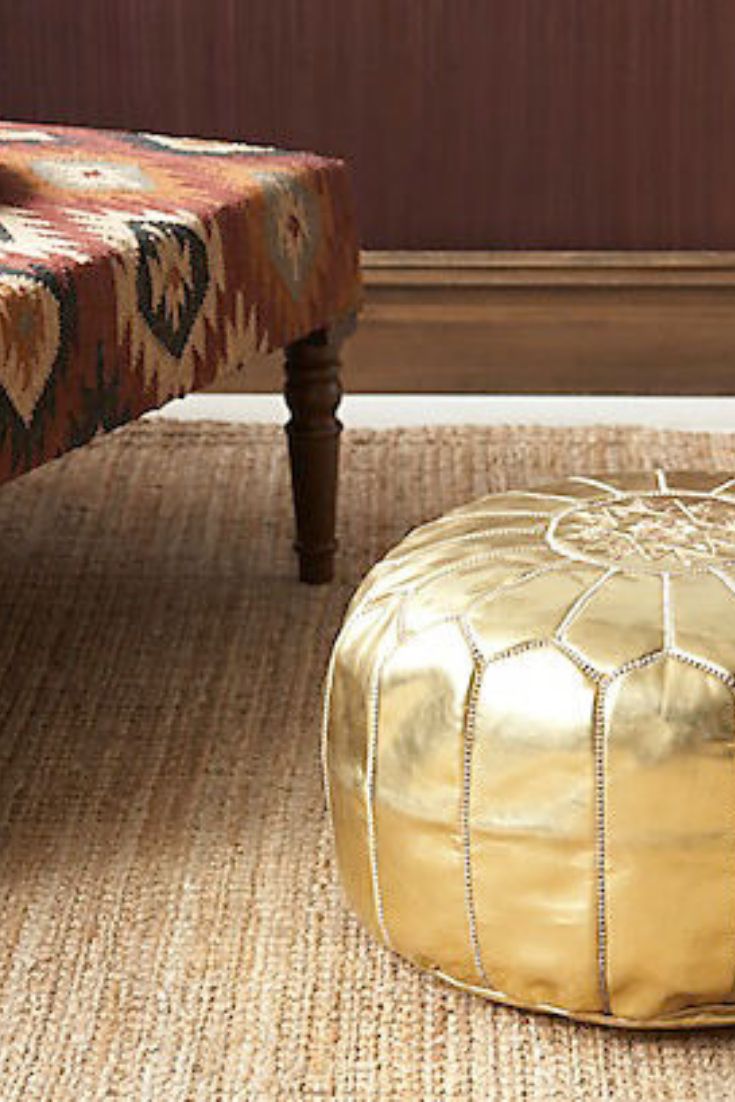 Leather Pouf, Leather Ottoman, Ottoman Pertaining To Weathered Gold Leather Hide Pouf Ottomans (View 8 of 10)