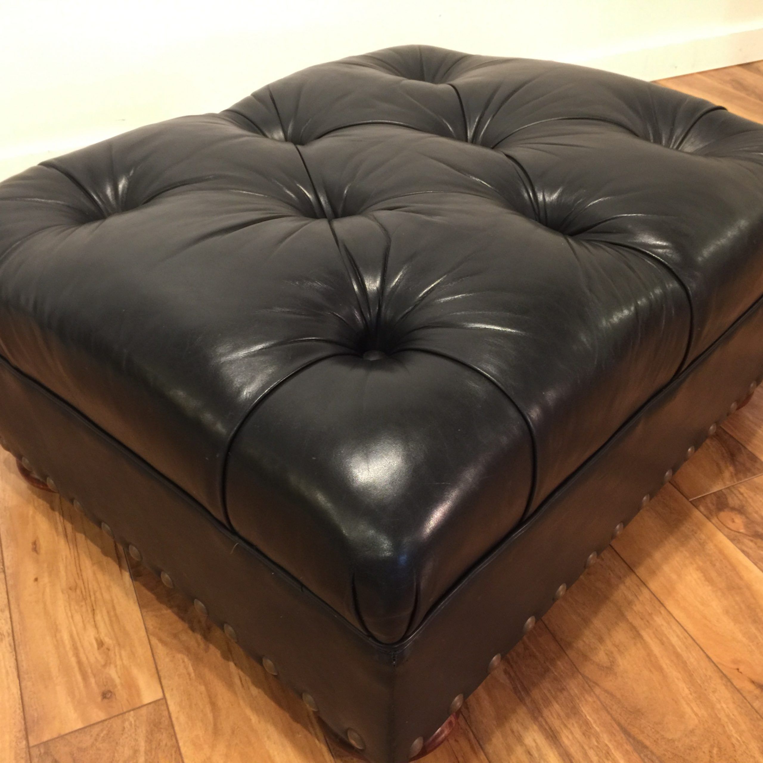 Leather Pouf Ottomans Throughout Most Up To Date Sold – Ralph Lauren Black Leather Tufted Ottoman – Modern To Vintage (View 8 of 10)