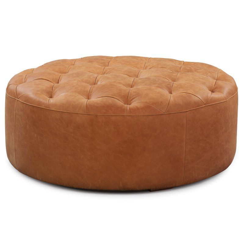 Leather With Brown Leather Hide Round Ottomans (View 10 of 10)
