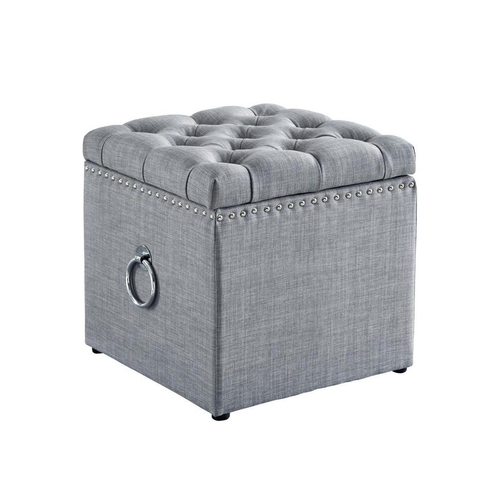 Light Blue And Gray Solid Cube Pouf Ottomans Throughout 2018 Inspired Home Micella Light Grey/chrome Linen Nailhead Trim Cube (View 7 of 10)