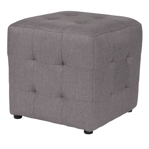 Light Gray Cylinder Pouf Ottomans With Regard To Well Liked Ogden Light Grey Fabric Tufted Upholstered Cube Ottoman – Overstock (Photo 10 of 10)