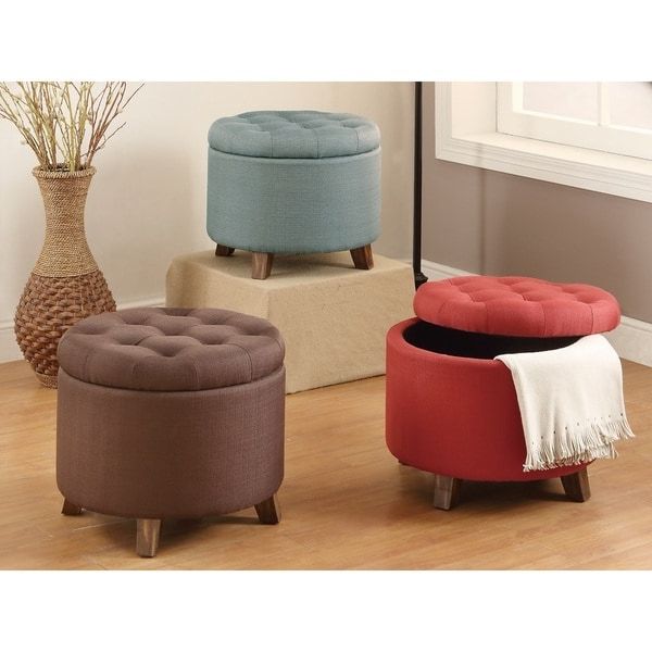 Light Gray Fabric Tufted Round Storage Ottomans With Most Current Shop 20 Inch Tufted Top Upholstered Round Storage Ottoman – Free (View 1 of 10)