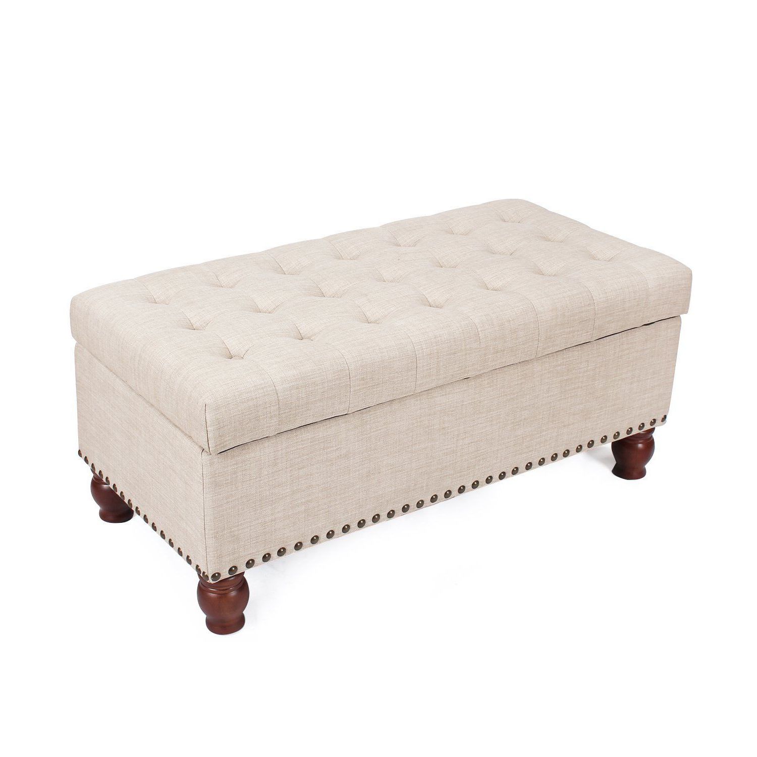 Linen Tufted Lift Top Storage Trunk In Most Recently Released Adeco Faux Linen Fabric Retangular Tufted Lift Top Storage Ottoman (View 5 of 10)