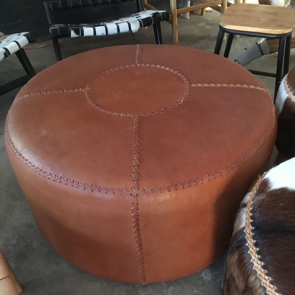 Loft All Leather Round Ottoman – Loft Furniture For Well Known Cream Pouf Ottomans (View 3 of 10)