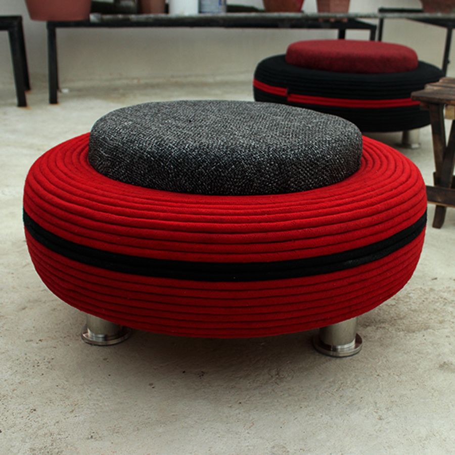Mib Ottoman Pouffe For Living Room With Storage (red, Black Stripped For Most Popular Dark Red And Cream Woven Pouf Ottomans (View 8 of 10)