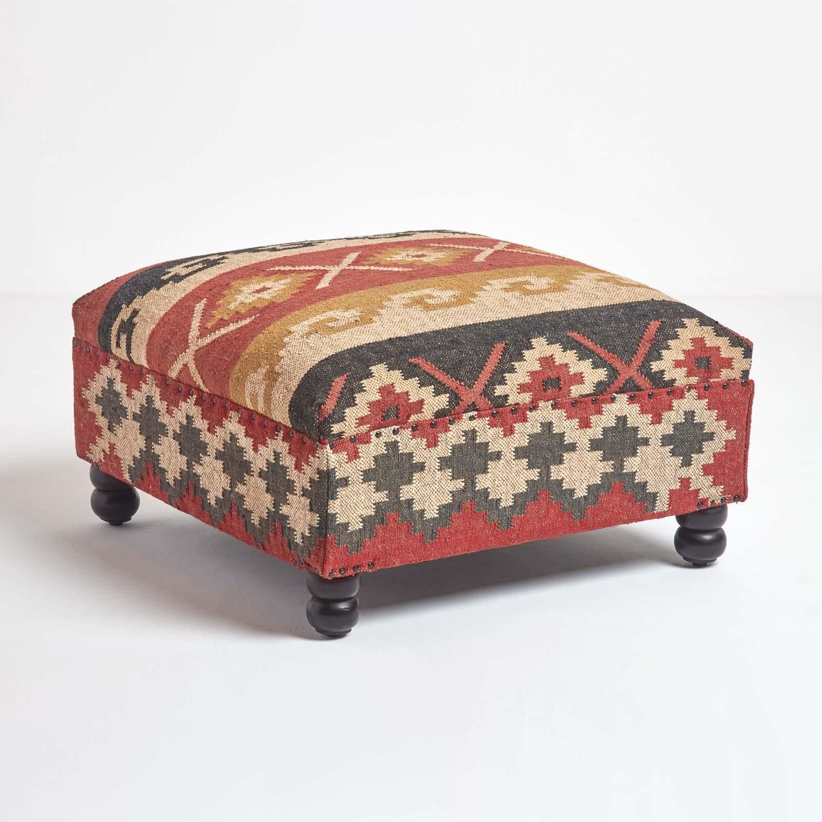 Modern Luxury Kilim Upholstered Footstool Ottoman Pouffe Stool With In Popular Wooden Legs Ottomans (View 5 of 10)