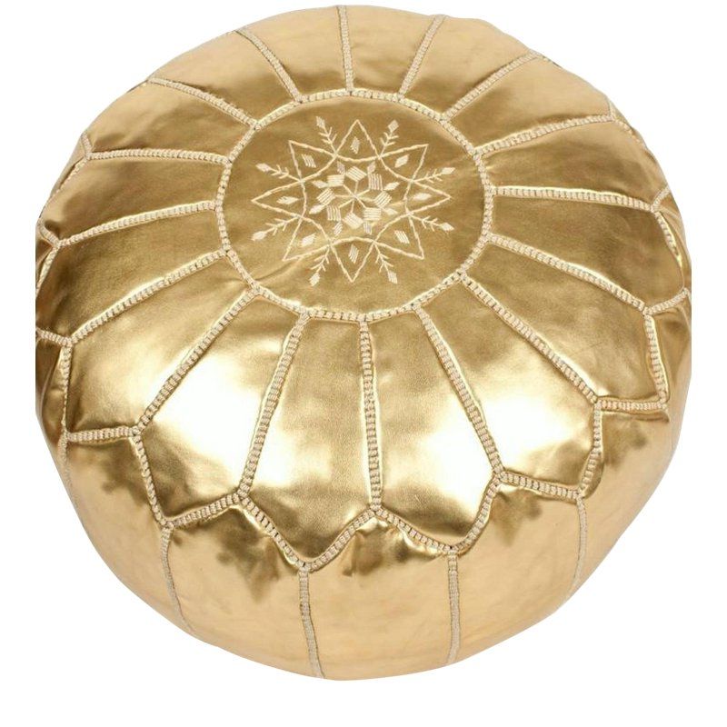 Moroccan Gold Color Hand Tooled Pouf Ottoman (View 1 of 10)