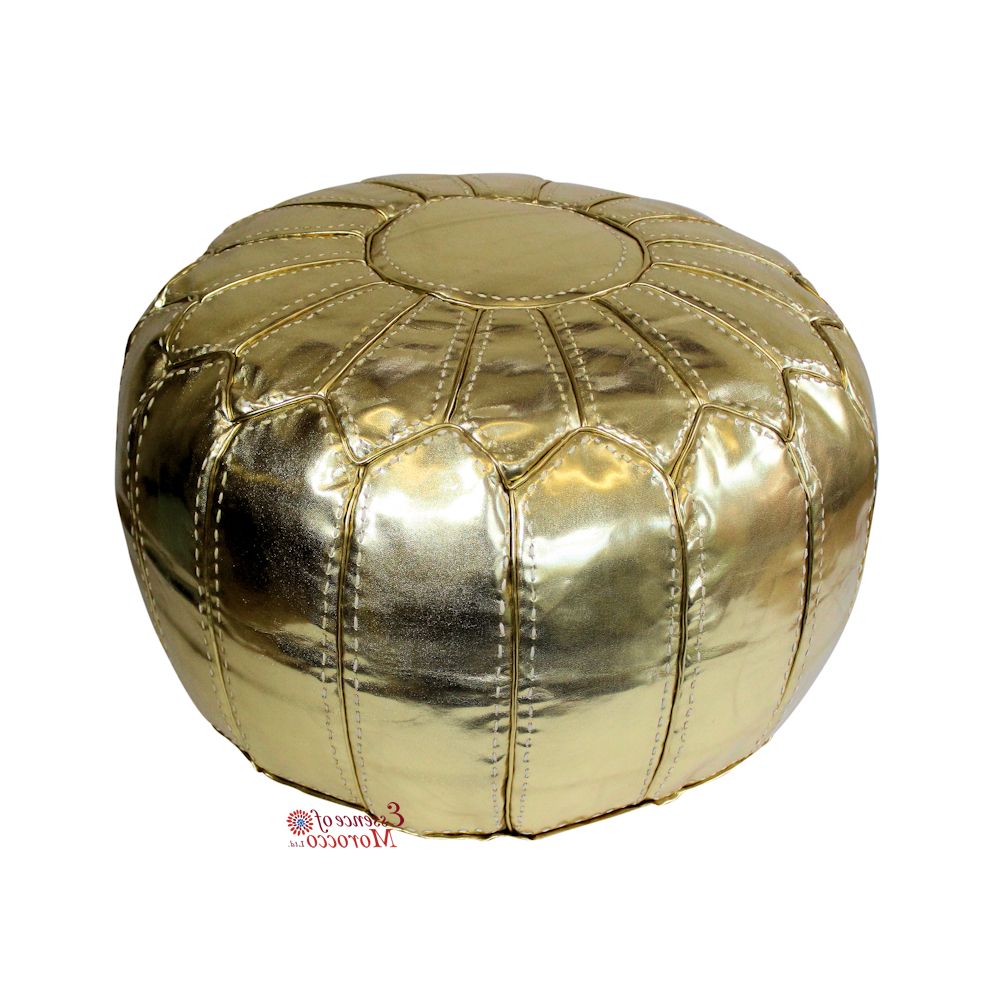 Moroccan Pouf Ottoman Stuffed In The Uk. Gold Faux Leather (View 5 of 10)