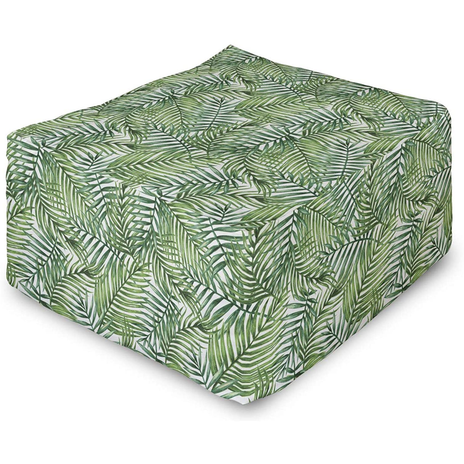 Most Current Amazon: Ambesonne Leaf Rectangle Pouf, Watercolor Print Botanical With Blue And Beige Ombre Cylinder Pouf Ottomans (View 7 of 10)