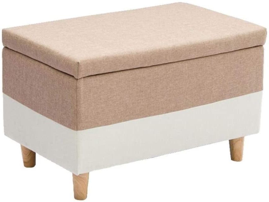 Most Current Amazon: Mscxj Footstools Storage Bench Solid Wood Upholstered Throughout Gray And Beige Solid Cube Pouf Ottomans (View 10 of 10)