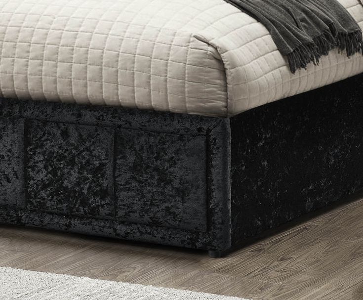 Most Current Black Fresh Floral Velvet Pouf Ottomans With Regard To Hannover Black Velvet Fabric Ottoman Storage Bed Frame – 4ft Small (View 9 of 10)