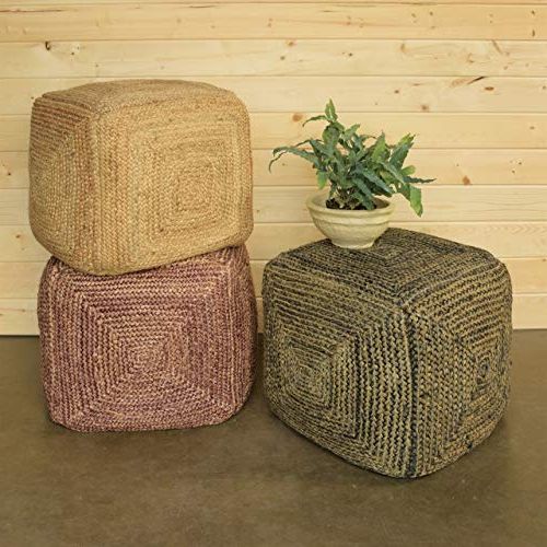 Most Current Blue Woven Viscose Square Pouf Ottomans Intended For My Swanky Home Natural Hemp Woven Rope Blue Gray Cube Pouf (View 4 of 10)
