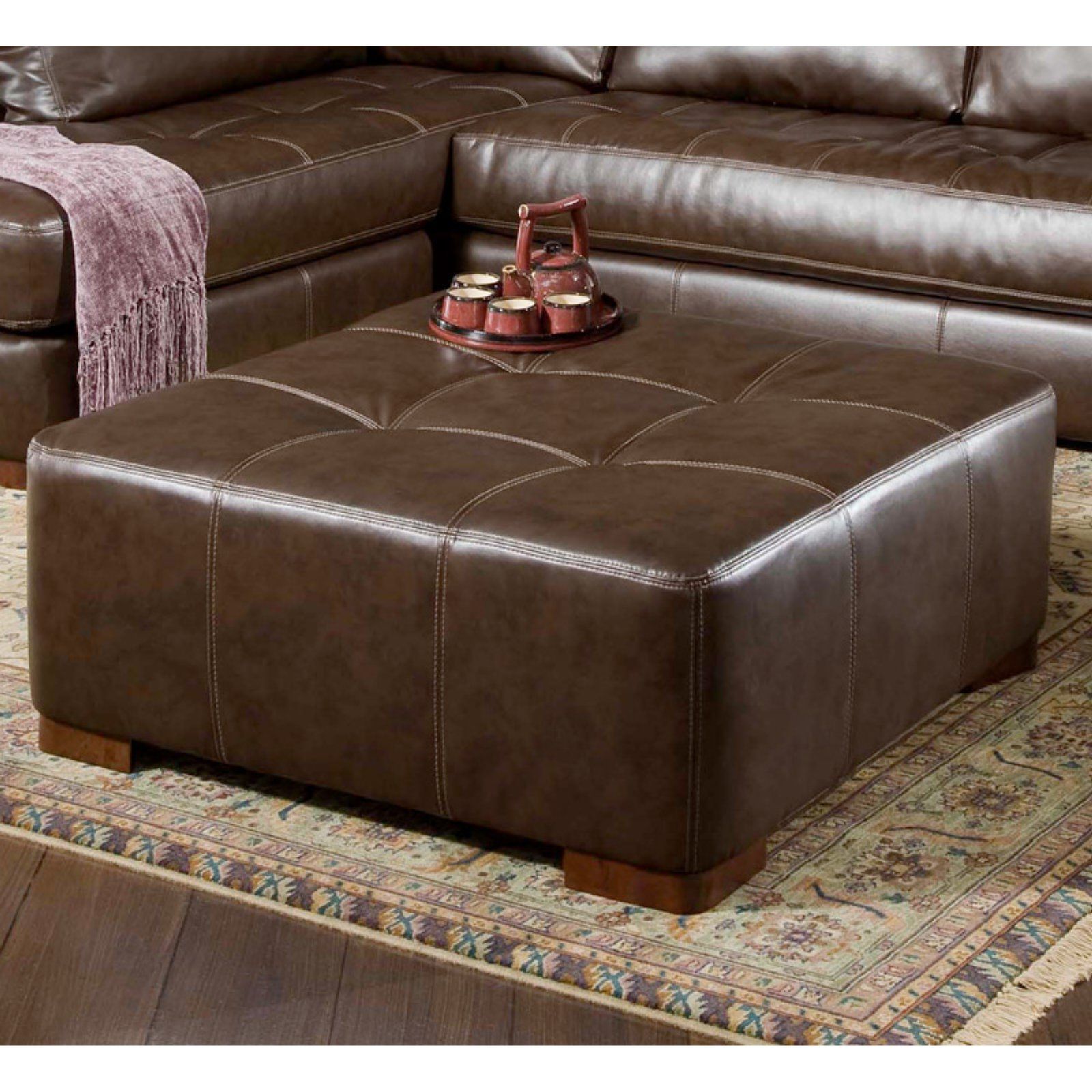Most Current Chelsea Home Fairfax Cocktail Leather Ottoman – Walmart – Walmart Throughout Leather Pouf Ottomans (View 1 of 10)