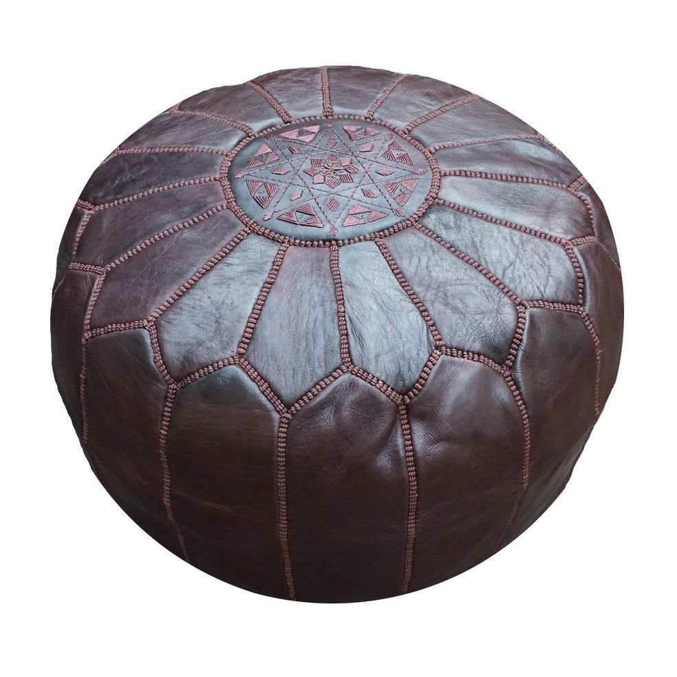 Most Current Chocolate Brown Moroccan Leather Pouf, Pouffe, Ottoman, Footstool With Regard To Brown Moroccan Inspired Pouf Ottomans (View 6 of 10)