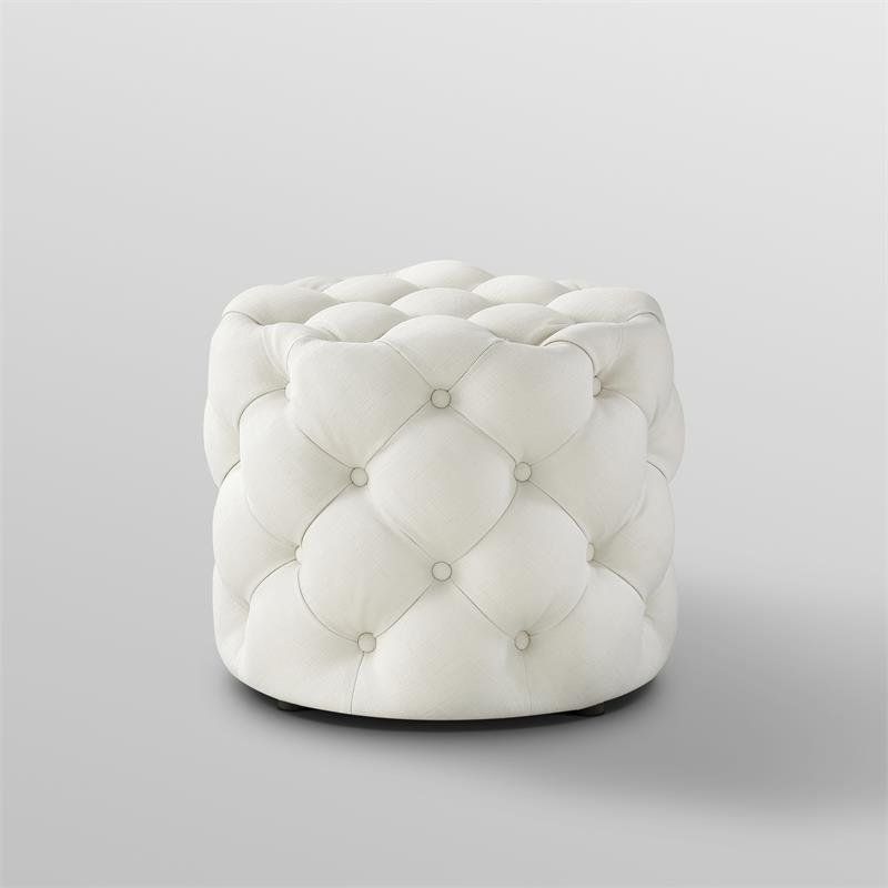 Most Current Cream Wool Felted Pouf Ottomans Within Posh Living Michalina Modern Linen Fabric Round Ottoman In Cream/white (View 10 of 10)