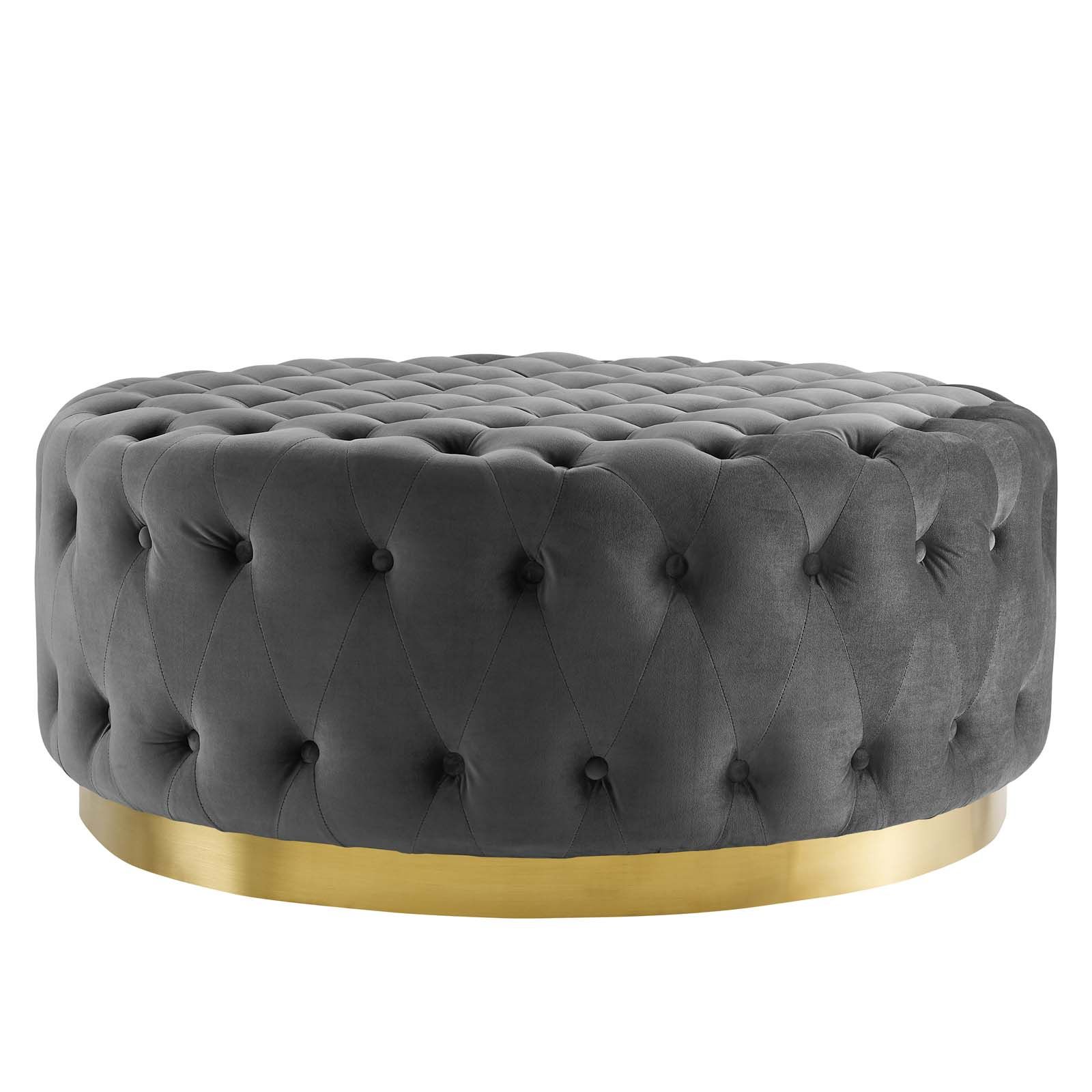 Most Current Ensconce Tufted Performance Velvet Round Ottoman Gray In Gray Wool Pouf Ottomans (View 9 of 10)