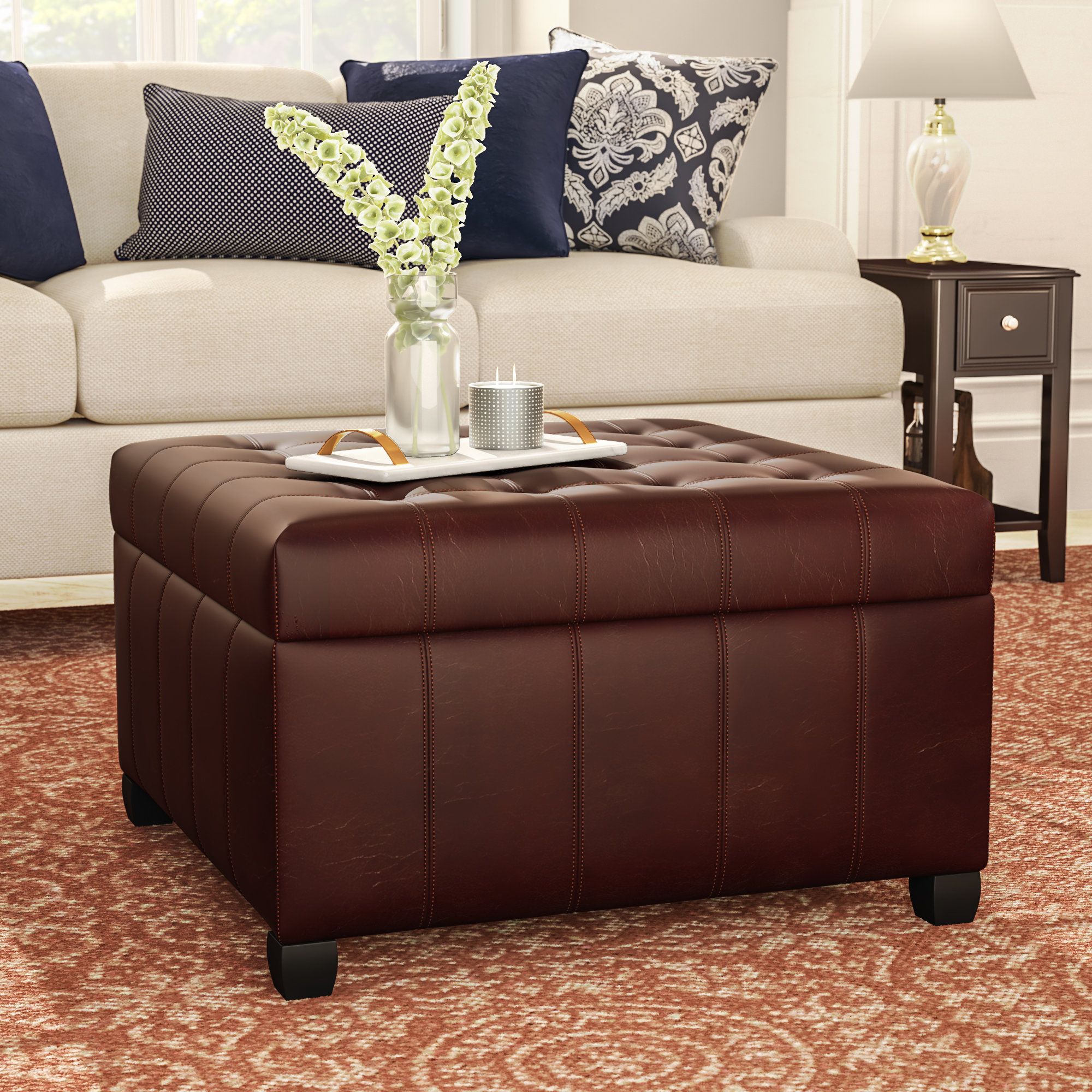 Most Current Espresso Leather And Tan Canvas Pouf Ottomans Within Leather Storage Ottoman Coffee Table • Display Cabinet (View 2 of 10)
