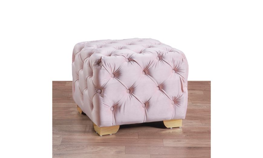 Most Current Glam Light Pink Velvet Tufted Ottomans In Lea Luxe And Glam Velvet Fabric Gold Accents Tufted Cube Ottoman (View 8 of 10)