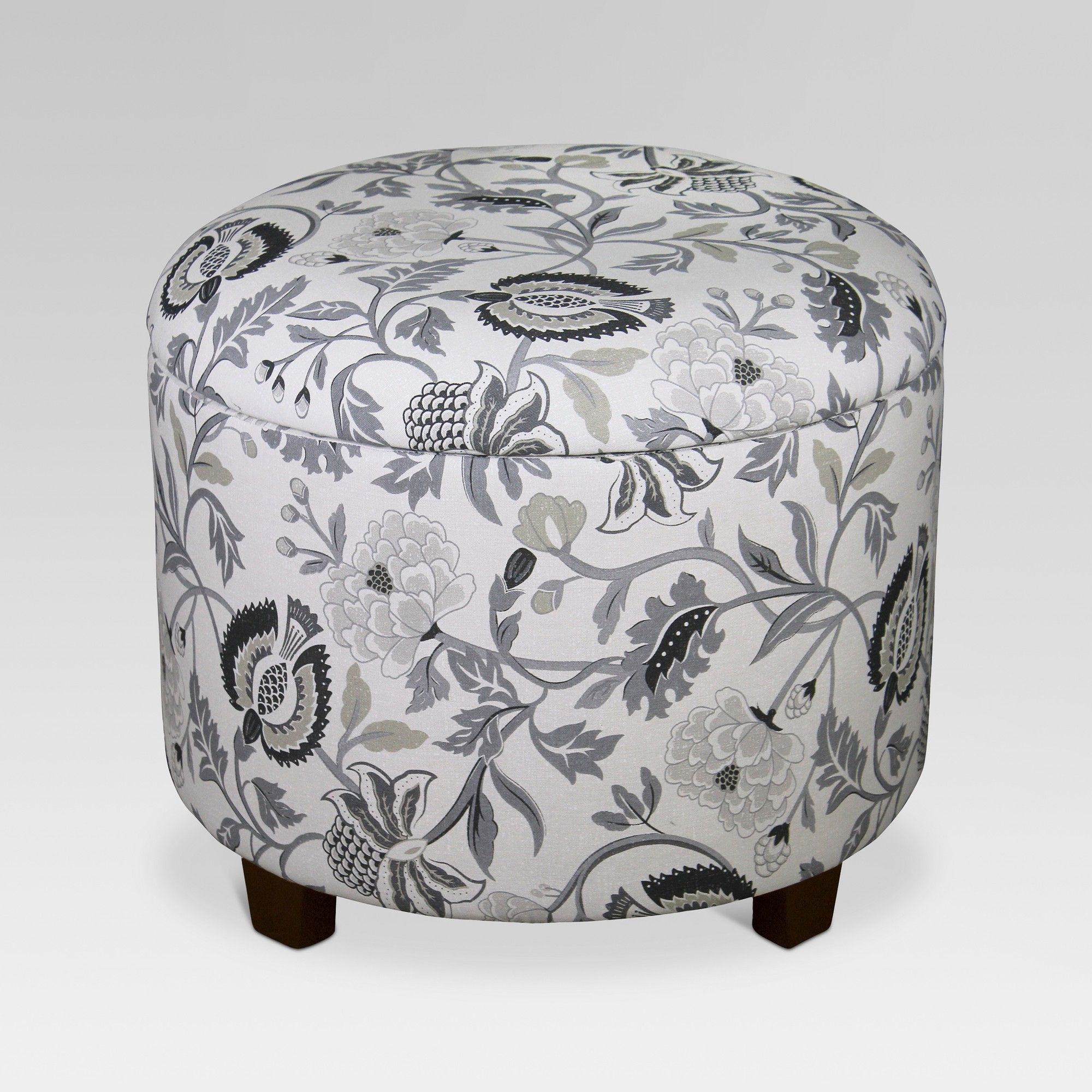 Most Current Gray Velvet Ribbed Fabric Round Storage Ottomans With Regard To Trappe Medium Round Ottoman With Storage – Gray Floral – Threshold (View 8 of 10)