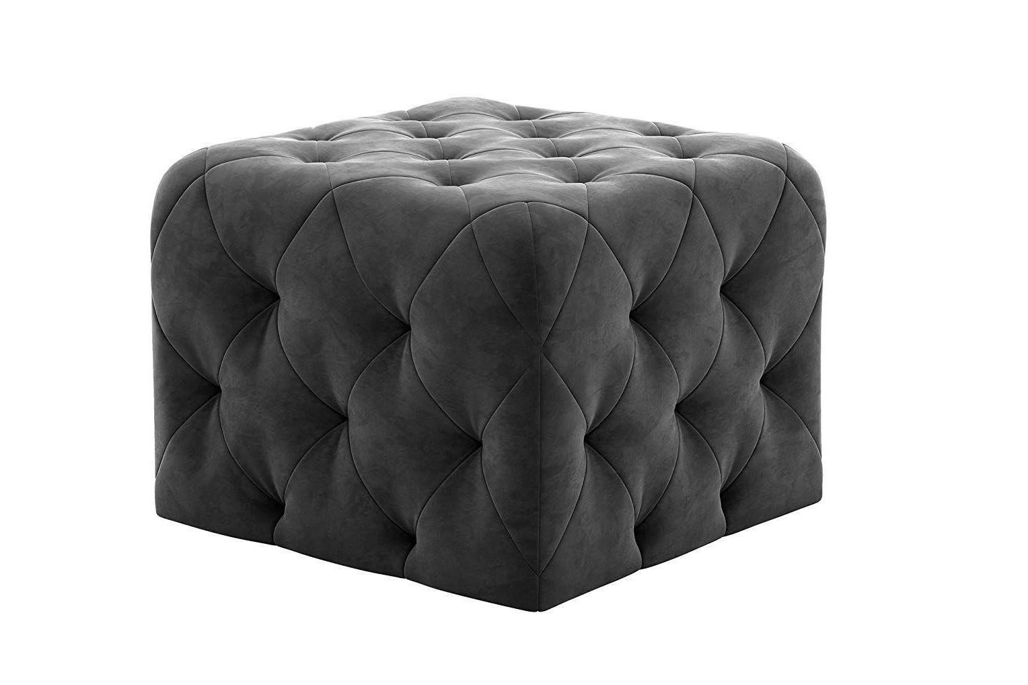 Most Current Novogratz Vintage Tufted Upholstery Design, Square Ottoman – Grey Velvet Pertaining To Tufted Gray Velvet Ottomans (View 10 of 10)