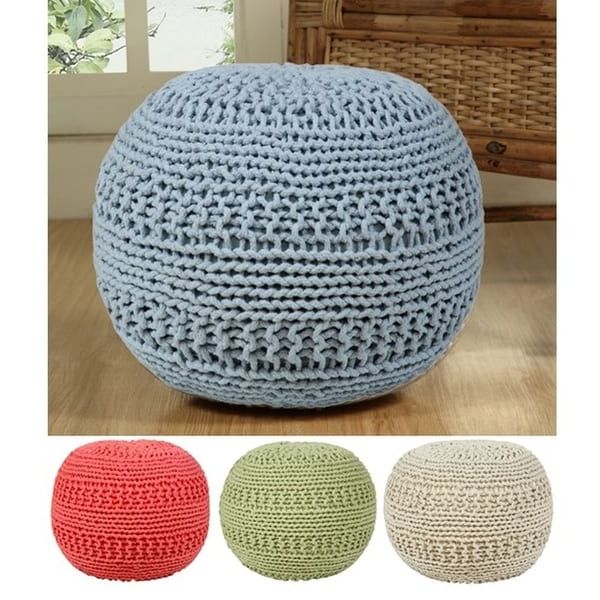 Most Current Shop Grammercy Cotton Knit Round Pouf Ottoman – On Sale – Free Shipping With Black And Natural Cotton Pouf Ottomans (View 1 of 10)
