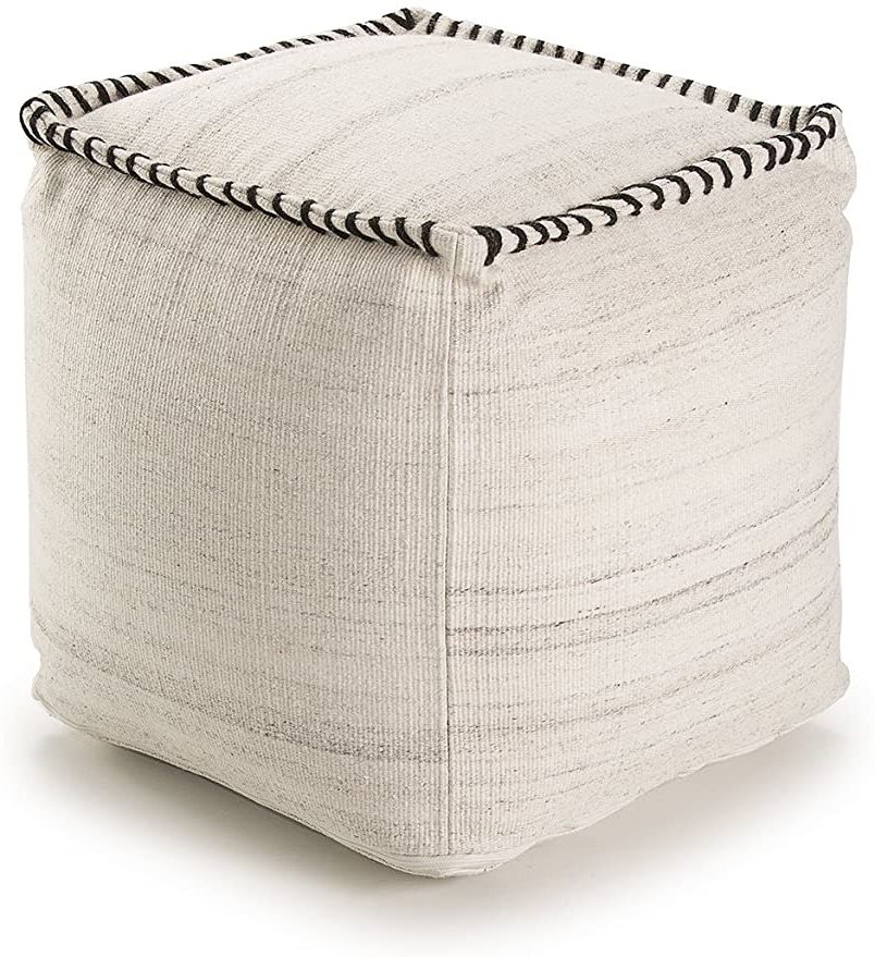 Most Popular Amazon: Glamor – Ottoman  Hand Made – White – Available In 2 Sizes With Regard To Charcoal And White Wool Pouf Ottomans (View 10 of 10)