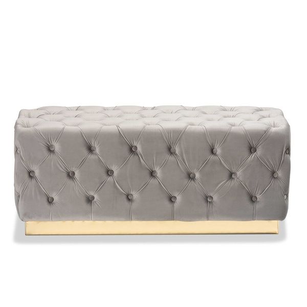 Most Popular Gold Chevron Velvet Fabric Ottomans In Corrine Glam And Luxe Grey Velvet Fabric Upholstered And Gold Pu (View 6 of 10)