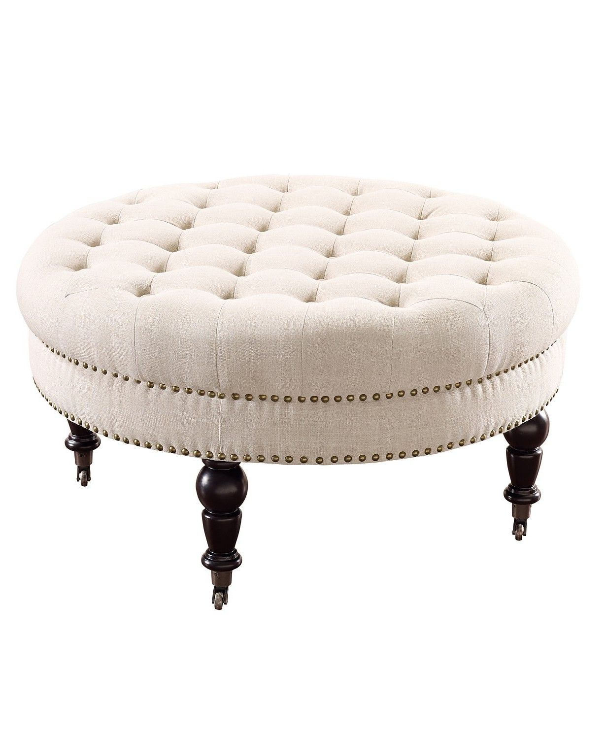 Most Popular Linon Home Décor Isabelle Round Tufted Ottoman & Reviews – Furniture In Caramel Leather And Bronze Steel Tufted Square Ottomans (View 3 of 10)