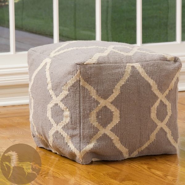 Most Popular Shop Christopher Knight Home Jordyn Grey And White Wool Pouf Ottoman In Charcoal And White Wool Pouf Ottomans (View 2 of 10)