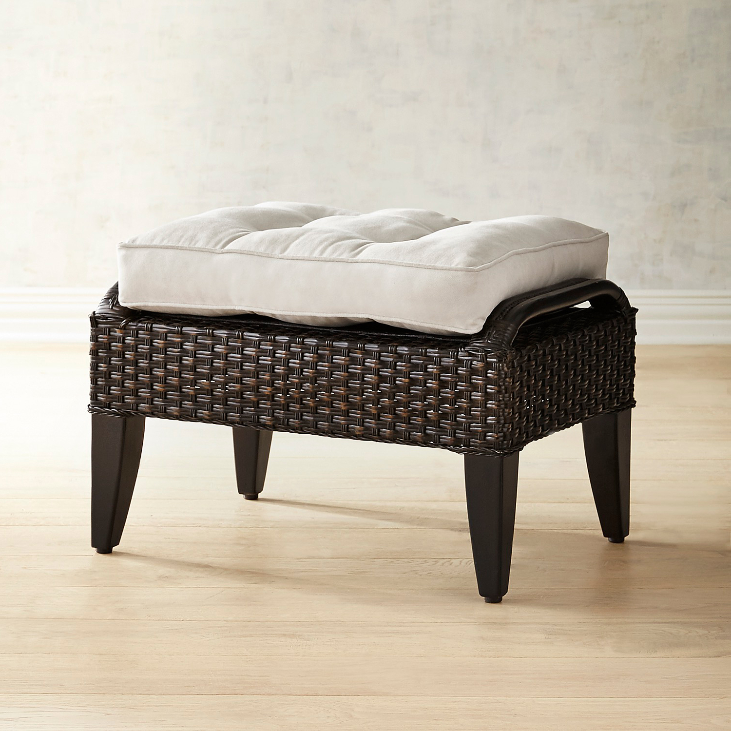 Most Popular Temani Black Wicker Ottoman – Pier1 For Natural Solid Cylinder Pouf Ottomans (View 9 of 10)