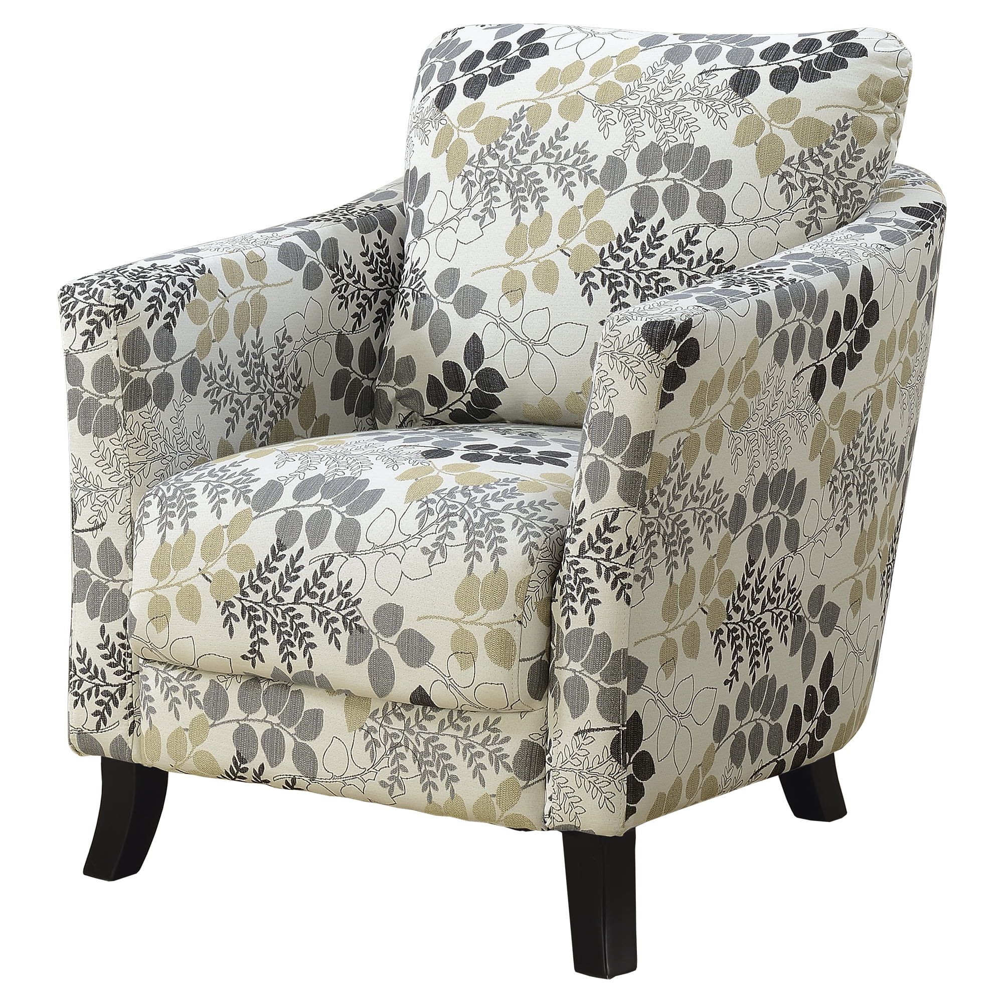 Most Recent 35" Gray And Beige Floral Contemporary Upholstered Accent Chair Pertaining To Smoke Gray Wood Accent Stools (View 9 of 10)