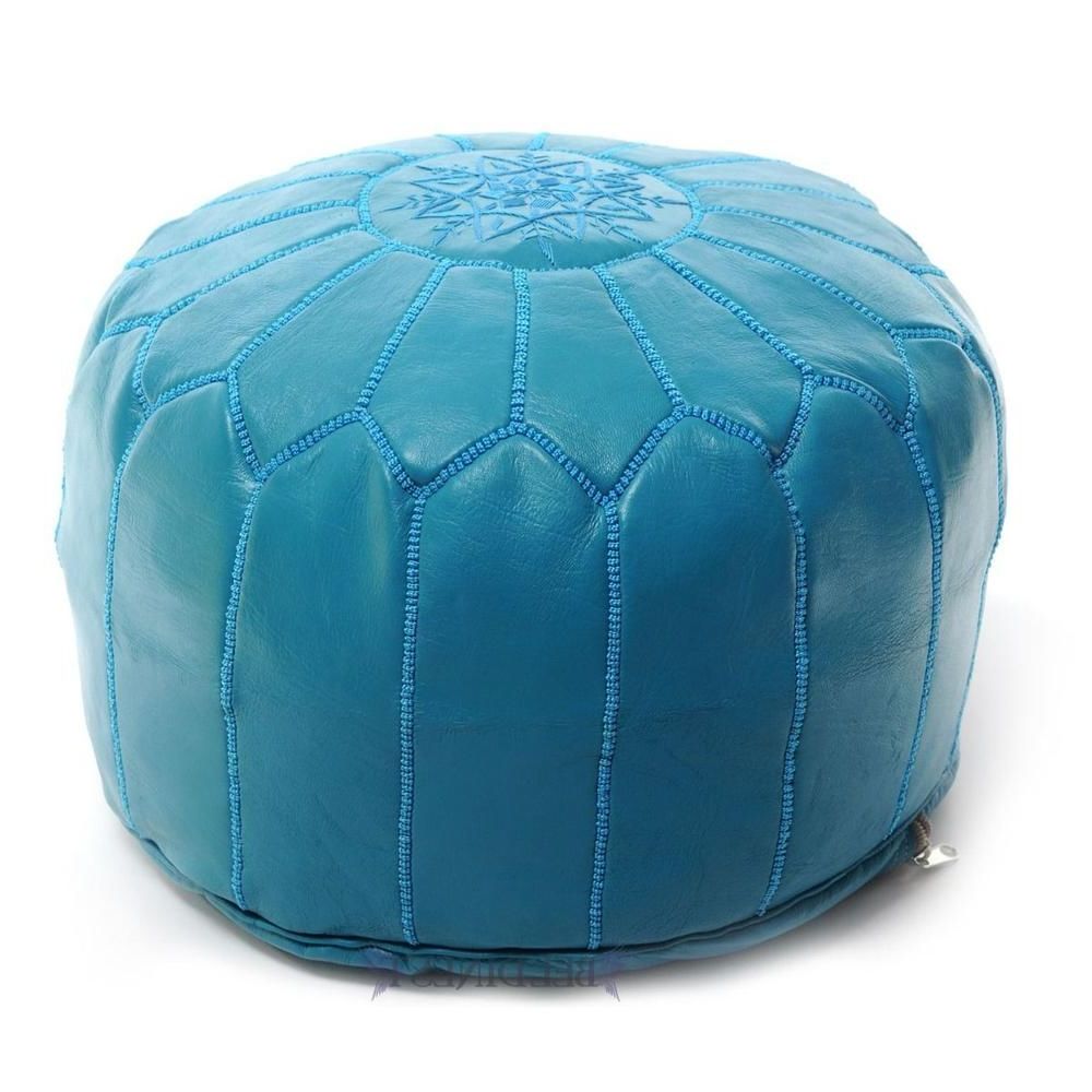 Most Recent Embroidered Leather Pouf  Turquoise (View 9 of 10)