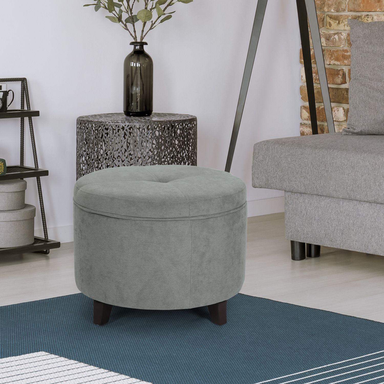 Most Recent Joveco Round Storage Ottoman, Button Tufted Fabric Footstool With For Velvet Ribbed Fabric Round Storage Ottomans (View 7 of 10)
