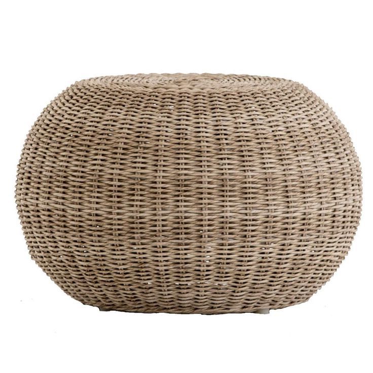 Most Recent Modern Gibson White Small Round Ottomans For Pascal Vintage White Woven Wicker Round Stool Ottoman (View 6 of 10)