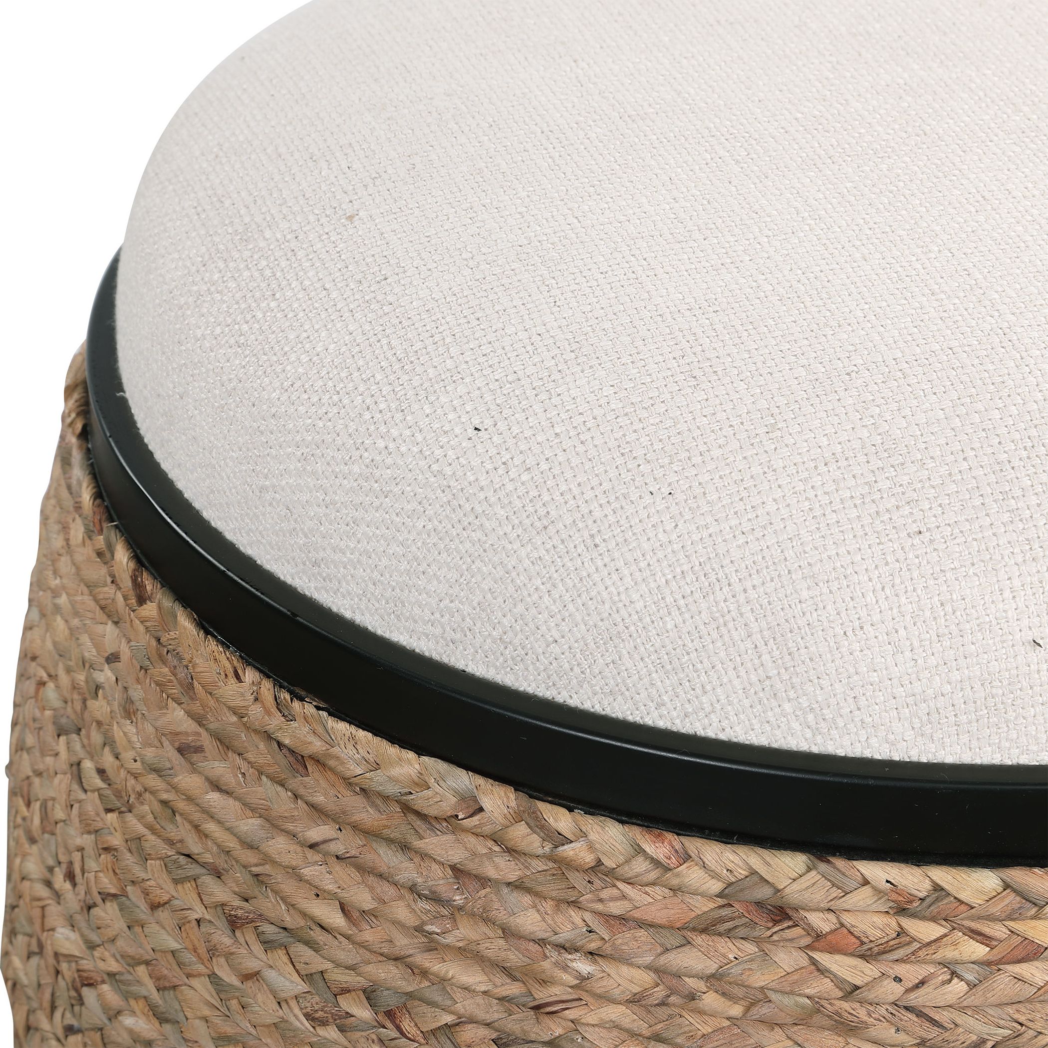 Most Recent Natural Beige And White Short Cylinder Pouf Ottomans With Island Straw Accent Stool (View 5 of 10)
