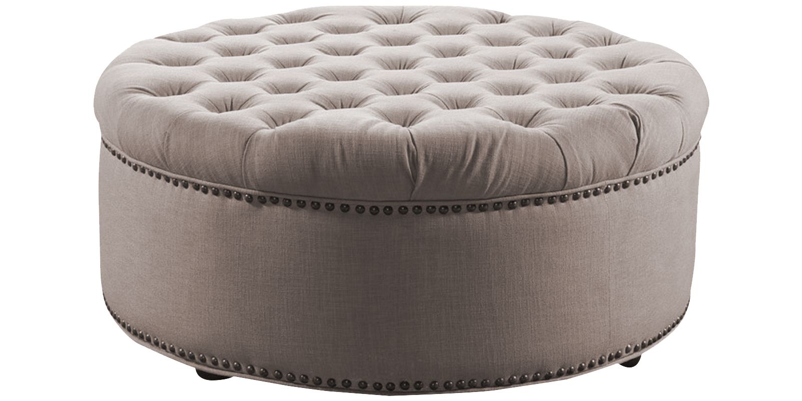 Most Recent Stylish Tufted Round Ottoman In Beige Colour (View 3 of 10)