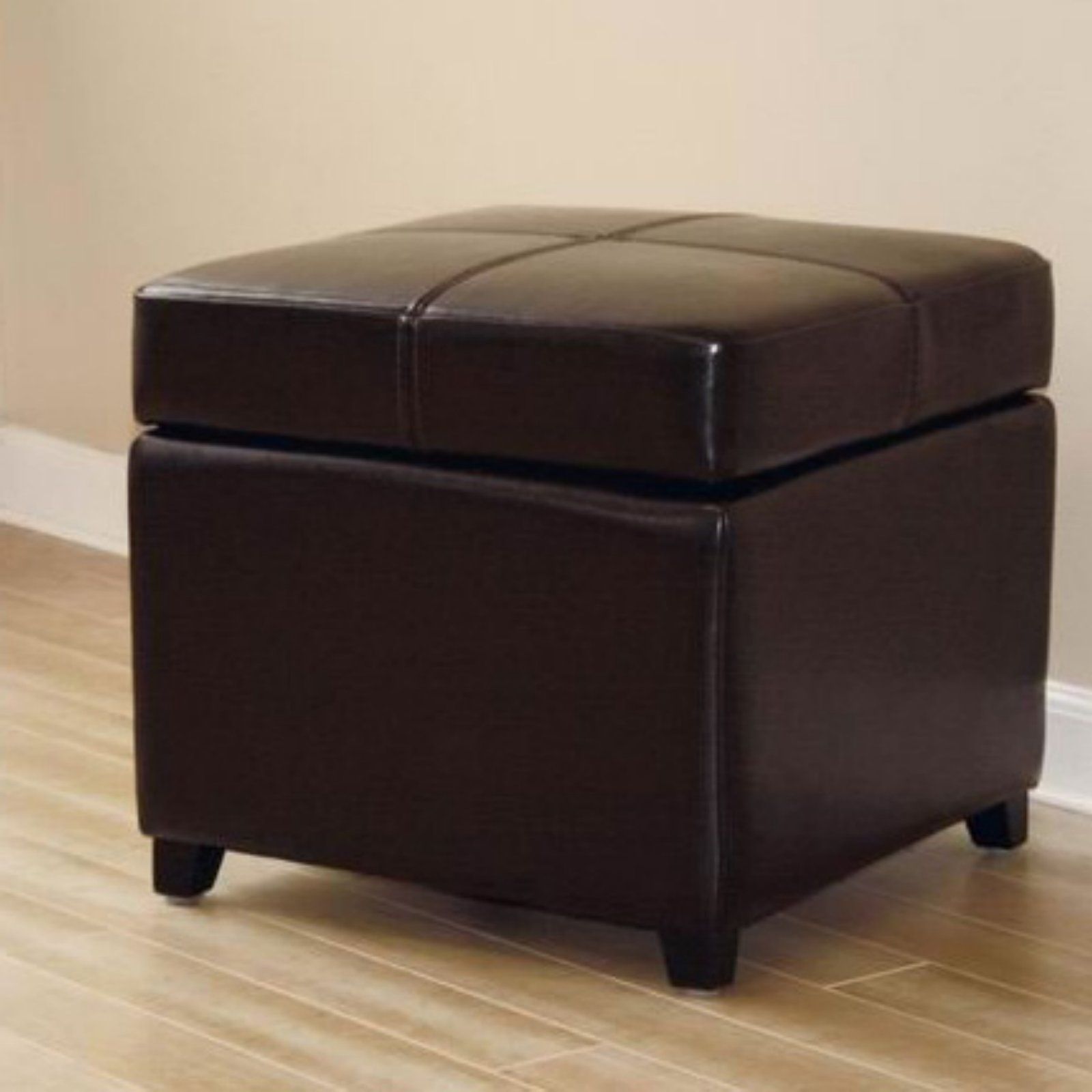 Most Recently Released Baxton Studio Black Full Leather Storage Cube Ottoman – Walmart For Stripe Black And White Square Cube Ottomans (View 3 of 10)