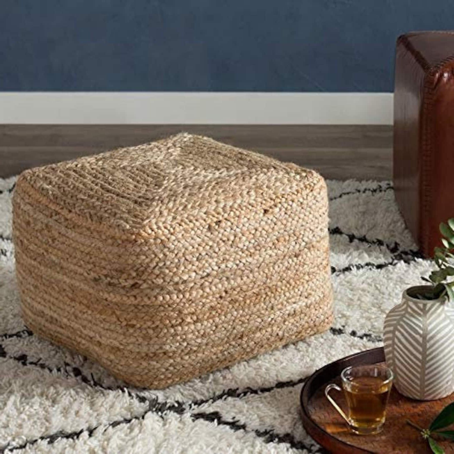 Most Recently Released Black Jute Pouf Ottomans Throughout Jute Pouf Ottoman Braided Jute Ottoman Pouf Decorative (View 4 of 10)