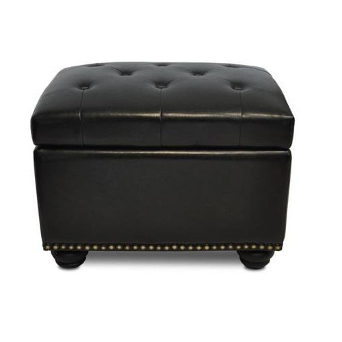 Most Recently Released Black Leather And Gray Canvas Pouf Ottomans With Regard To Convenience Concepts 5th Avenue Modern Black Faux Leather Storage (View 4 of 10)